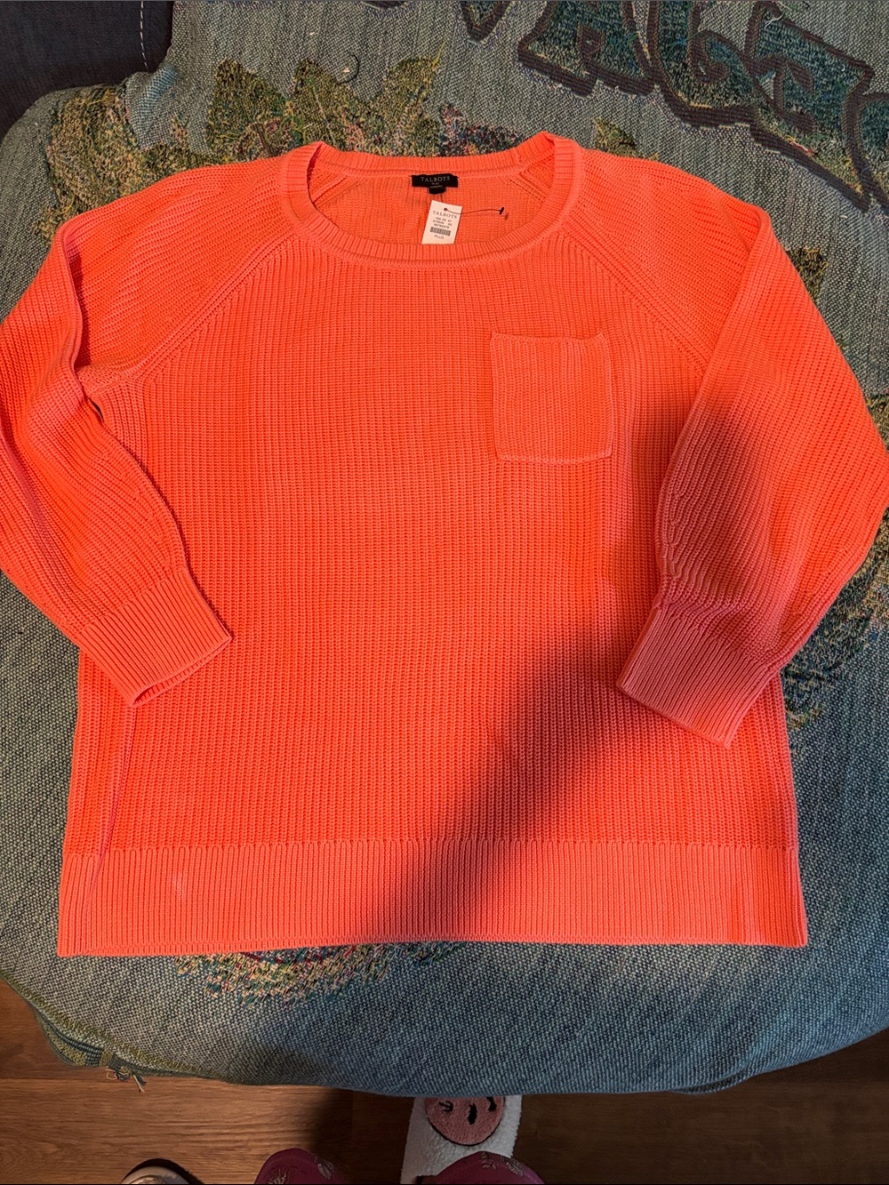 Talbots Neon Coral Crewneck Sweater with Chest Pocket - womens NWT 1X